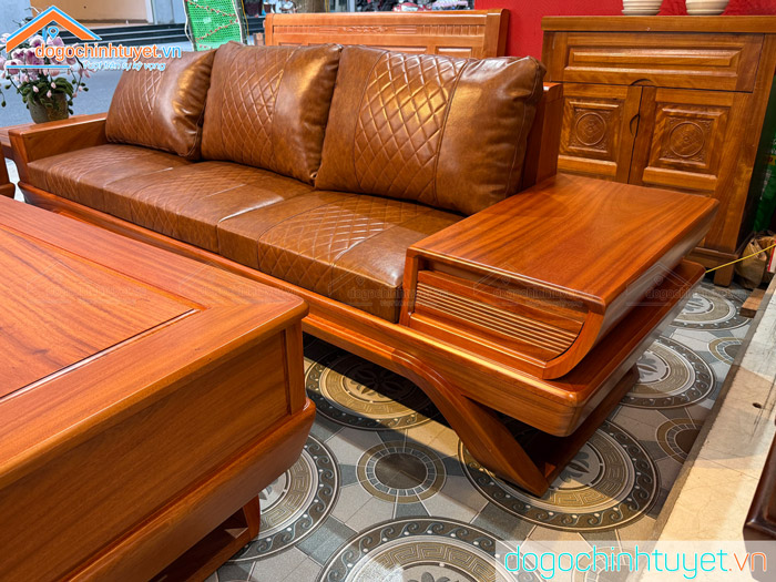 Sofa Gõ Đỏ Chân Thuyền Ngăn Kéo Vát